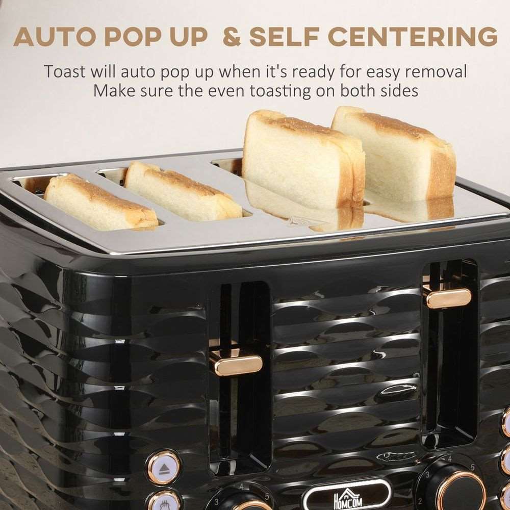 Homcom Kettle and Toaster Set 1.7L Rapid Boil Kettle & 4 Slice Toaster Black