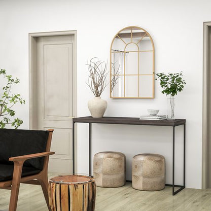 HOMCOM Modern Arched Window Wall Mirror for Bedroom, 91x60cm, Gold Tone