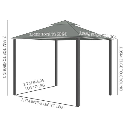 Premium 3x3m Gazebo Canopy - 2 Tier Roof, Mosquito Net, Aluminum - Dark Grey