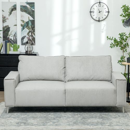 HOMCOM 193cm Upholstered Corduroy Settee with Spring Cushion, Light Grey