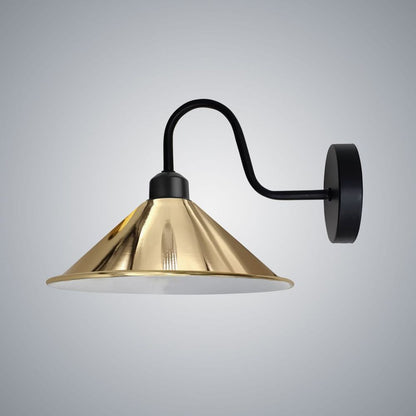 French Gold Wall Light Fixture,Black Wall Sconce E27 Base Socket Screw Type Wall Mounted Swan Neck Cone Shape Shade