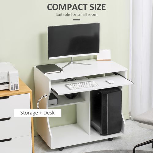 HOMCOM Computer Table Study Desk with Sliding Keyboard Tray, White