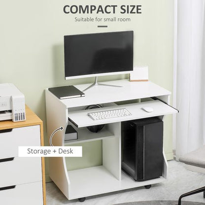 HOMCOM Computer Table Study Desk with Sliding Keyboard Tray, White