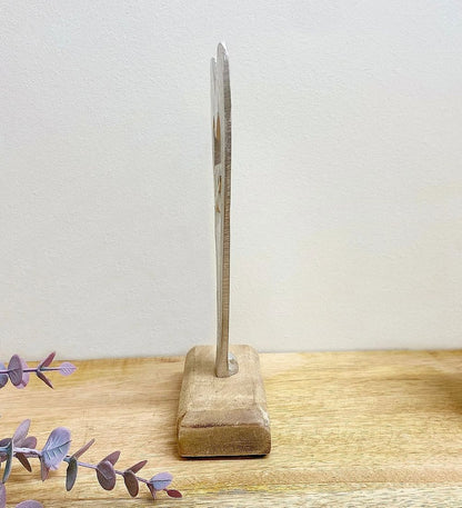 Silver Heart Love on Wooden Base - Small, Versatile Piece with D5 x H21 x W13.7cm Measurements