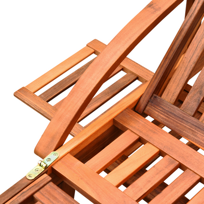 Garden Wood Sun Bed Lounger Chaise Recliner Adjustable Back Footrest w/ Wheels