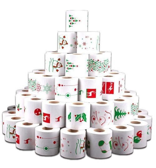 Renova 9 / 18 / 27 / 36 / 45 White Print 2 Ply Xmas Toilet Tissue Rolls