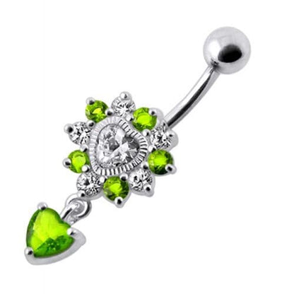 Royal Heart Stone Jeweled Dangling Navel Belly Ring