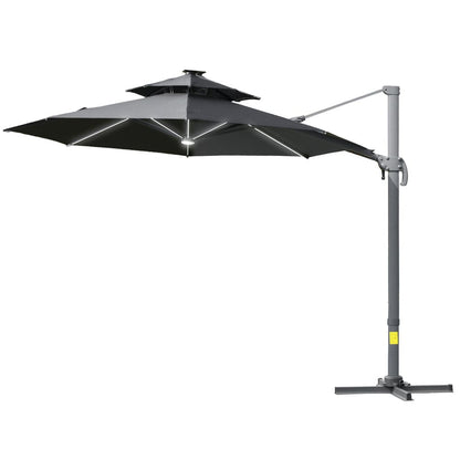 Innovative 3m Cantilever Parasol with Solar Lights Power Bank Garden Umbrella