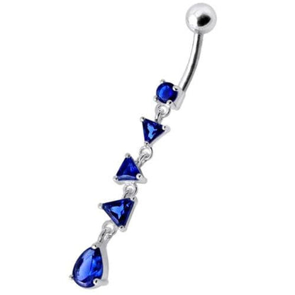 Fancy Triangle Stones Dangling SS Bar Belly Body Jewelry Ring