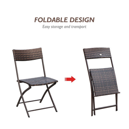 Outsunny 3pc Wicker Rattan Bistro Set - Brown: Foldable, Weather-Resistant, Lightweight