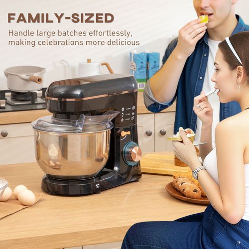 HOMCOM Electric Stand Mixer, 5L Food Mixer with Dough Hook, Whisk, Black