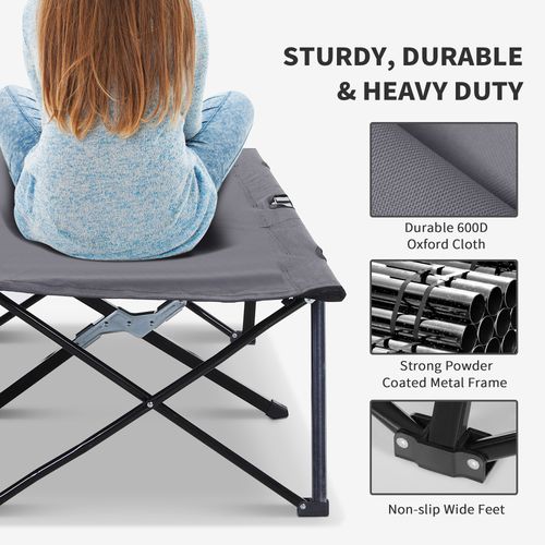 Outsunny Double Camping Folding Cot Outdoor Portable Sunbed w/ Carry Bag, Grey