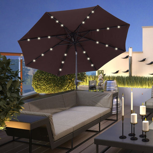Garden 24 LED Light Parasol Outdoor Tilt Sun Umbrella Patio Club Party Sunshade