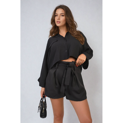 Azalea High Waist Tie Belt Paper Bag Shorts