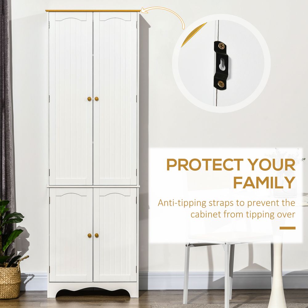 HOMCOM Freestanding 4-Door Kitchen Cupboard, Storage Cabinet Organizer with 4 Shelves,White