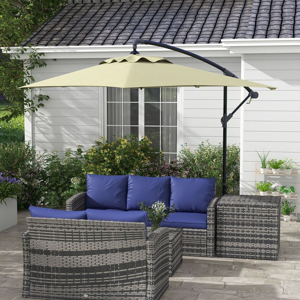 Premium Outsunny 3m Cantilever Parasol - Cross Base, Crank Handle, 6 Ribs, Beige - High-Quality Shade Solution