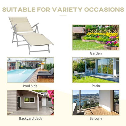 Sun Lounger Folding Chaise Chair Recliner & 7 Adjustable Backrest - Beige