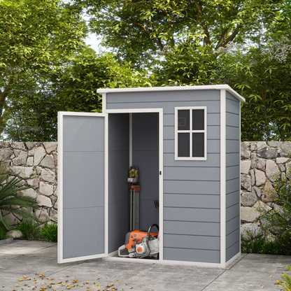 Outsunny 5' x 3' Garden Shed w/ Floor, Lockable Door, Window and Vent, Grey