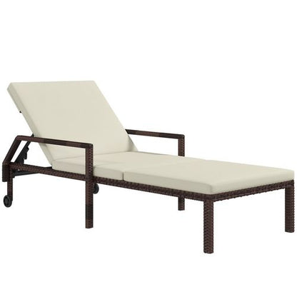 Outsunny Rattan Wicker Chaise Sun Lounger Garden w/ Adjustable Backrest & Wheels