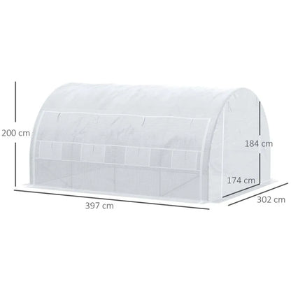 Premium 4x3x2m Polytunnel Greenhouse - Steel Frame - White
