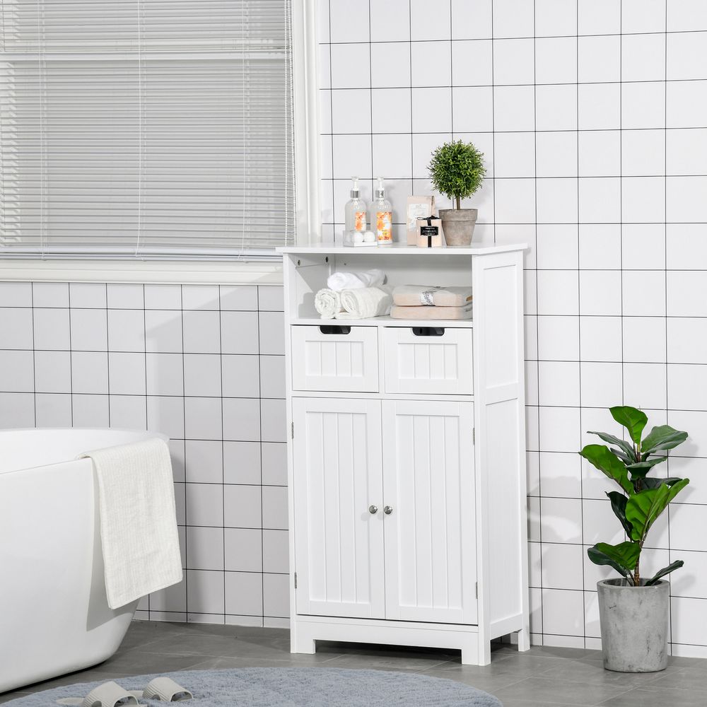 Premium Bathroom Floor Cabinet 2 Drawers | Adjustable Shelf | White | High Quality Materials