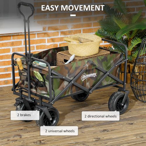 Outsunny Foldable Garden Cart, Outdoor Utility Wagon with Carry Bag, Camouflage