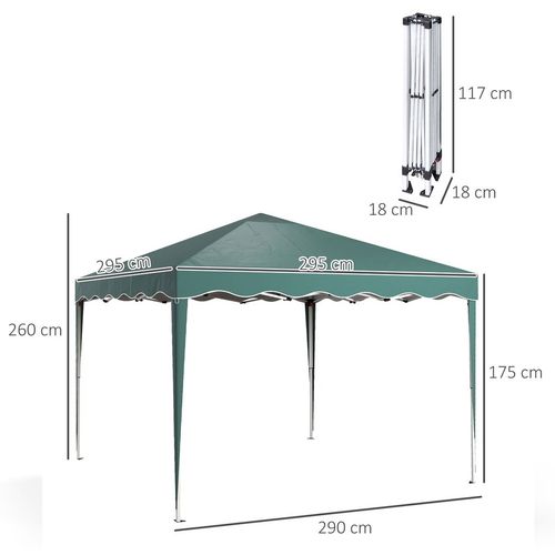 Outsunny 3x3(m) Pop Up Gazebo Marquee Tent for Garden w/ Carry Bag Green