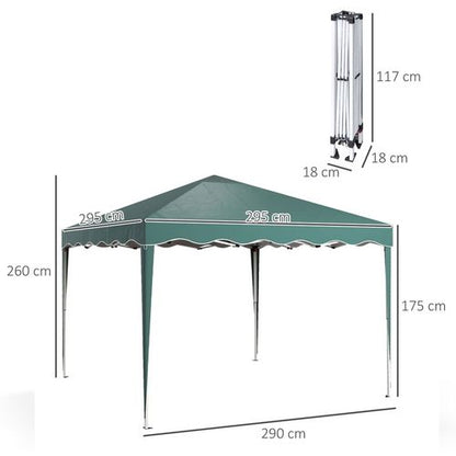 Outsunny 3x3(m) Pop Up Gazebo Marquee Tent for Garden w/ Carry Bag Green