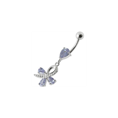 Silver  Pear Jeweled Dangling SS Belly Ring Body Jewelry