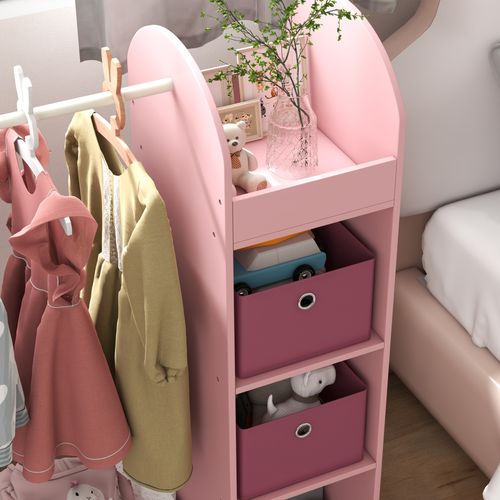 AIYAPLAY Kids Cloth Rail with Storage Shelf, Boxes, Mirror for Bedroom