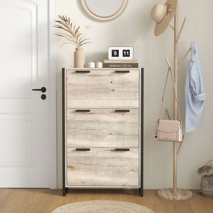 HOMCOM Entryway Shoe Cabinet with 3 Flip Drawers Adjustable Shelves Wood Handles