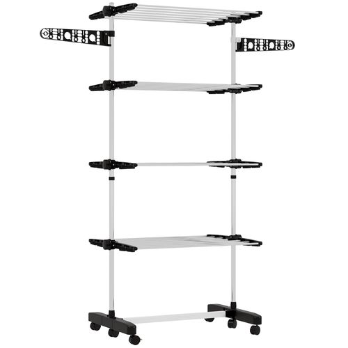 HOMCOM 4-Tier Large Clothes Airer Stainless Steel Clothes Drying Rack Black