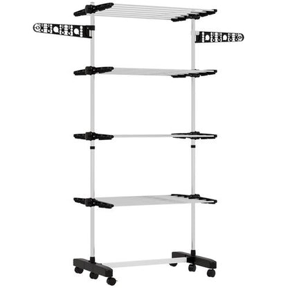 HOMCOM 4-Tier Large Clothes Airer Stainless Steel Clothes Drying Rack Black