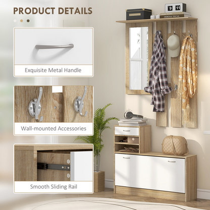 HOMCOM Hallway Furniture Set with Shoe Cabinet, Coat Rack and Mirror