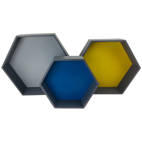 Set of 3 Wooden Hexagon Shelves