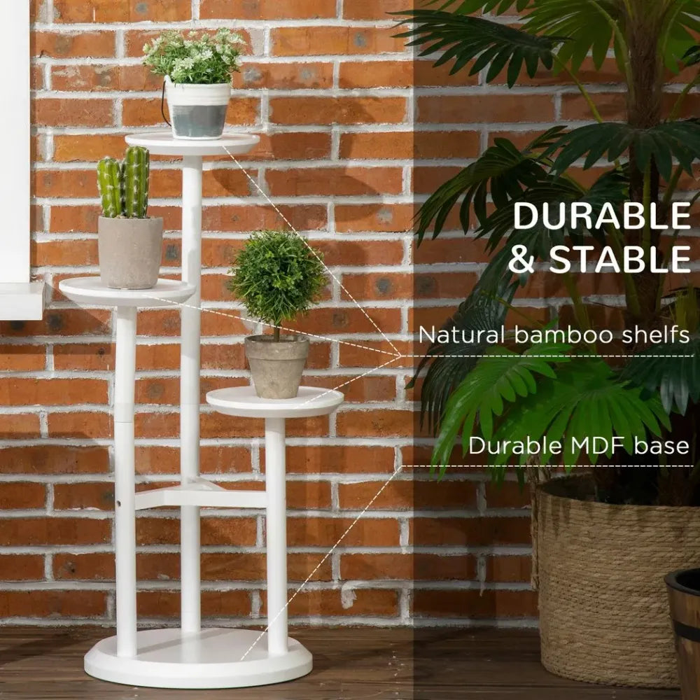 High-Quality 3 Tiered Bamboo Plant Stand - Indoor/Outdoor - White