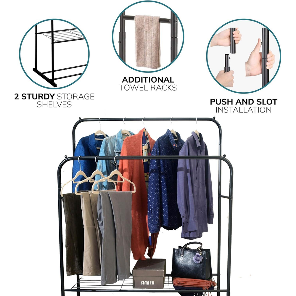 Maximize Storage Space with Black Double Clothes Rail