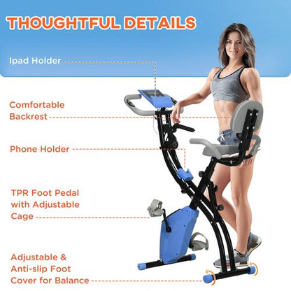 HOMCOM 2-In-1 Folding Exercise Bike with 8-Level Magnetic Resistance