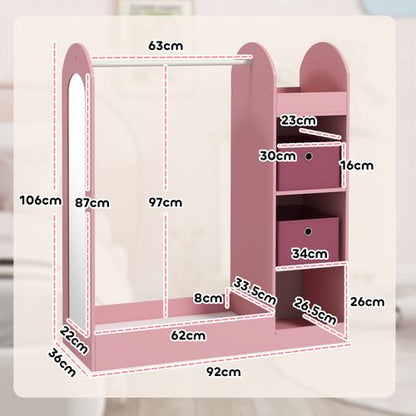 AIYAPLAY Kids Cloth Rail with Storage Shelf, Boxes, Mirror for Bedroom