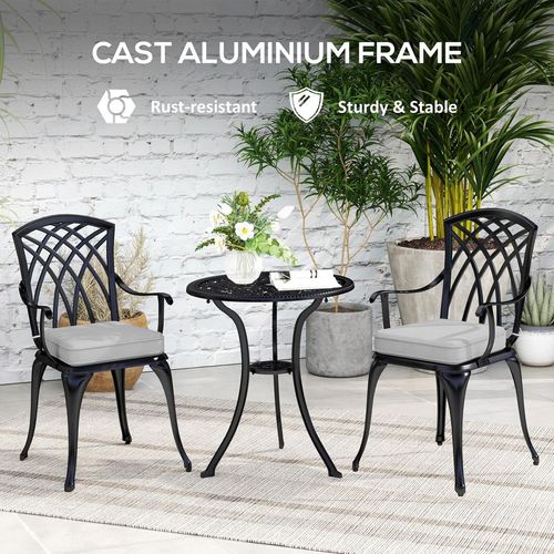 Outsunny 3 PCs Aluminium Garden Coffee Table Set w/ Parasol Hole & Cushions