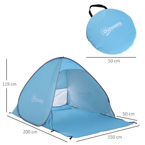 Outsunny Pop up Beach Tent, UV 30+ Sun Shelter with Carry Bag, 2x1.5m for 2-3 Person, Blue