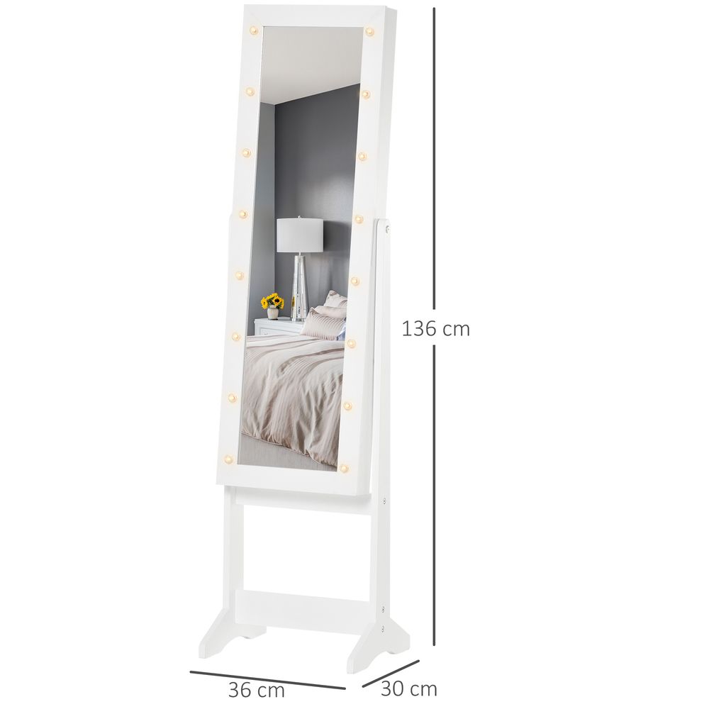 LED Mirrored Jewellery Cabinet, 36Lx30Wx136H cm-White