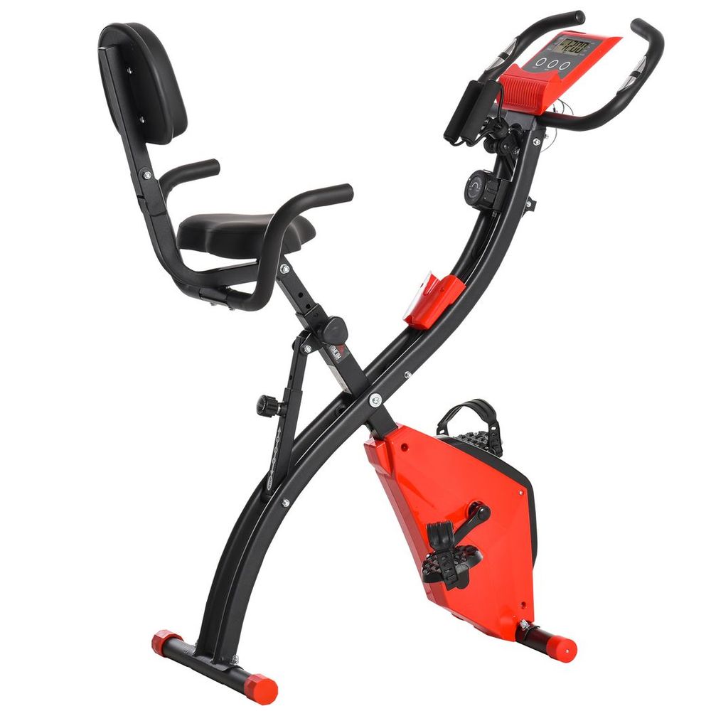 HOMCOM 2-In-1 Folding Exercise Bike with 8-Level Magnetic Resistance Red