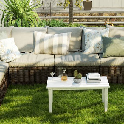 Outsunny HDPE Rectangle Garden Coffee Table, Slatted Outdoor Table, White