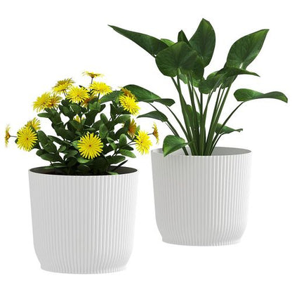 Outsunny Set of 2 Round Plant Pots Outdoor 22cm for Garden, White