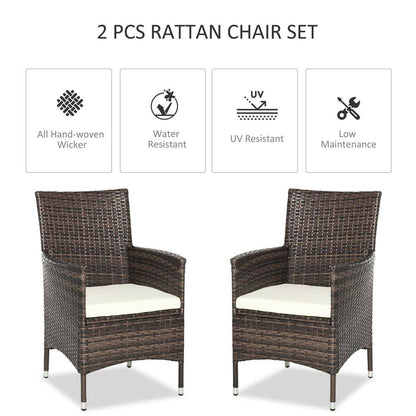 2 Seater Outdoor Rattan Armchair w/ Armrests Cushions Mixed Brown