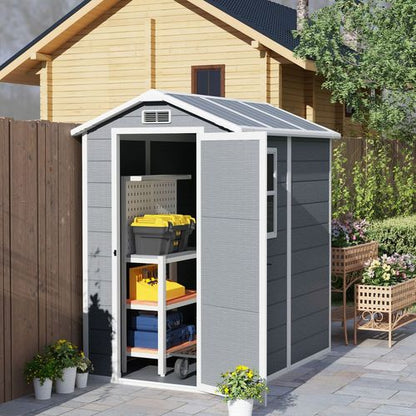 Outsunny 4 x 6ft Plastic Garden Shed with Floor, Window and Lockable Door