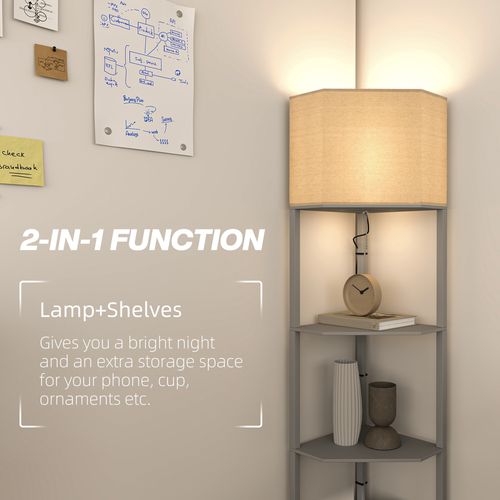 HOMCOM Corner Modern Floor Lamp with Shelves for Living Room, Bedroom
