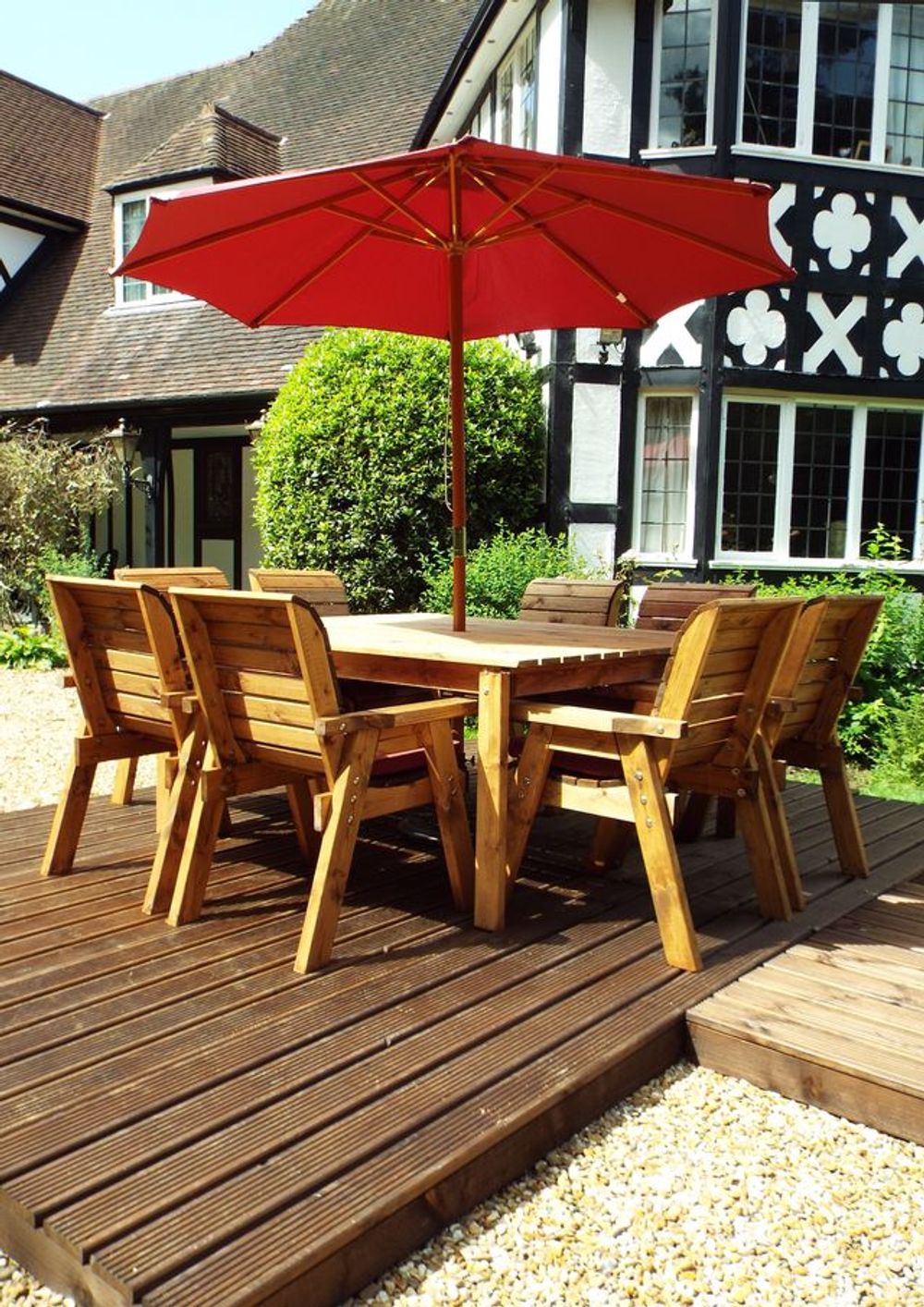 Outdoor Eight Seater Table Set - Solid Wood, Armchairs, Large Square Table, FSC Certified, Rot Free Guarantee