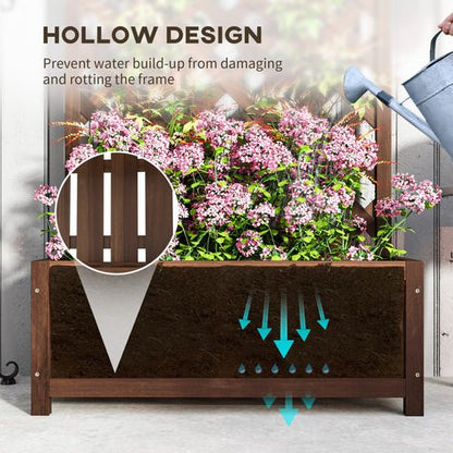 Outsunny Garden Wooden Planter Box with Trellis Flower Raised Bed Dark Brown